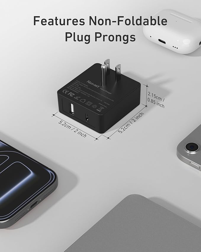 Nekmit Flat USB C Wall Charger, 45W Dual Port PPS Fast USB Charger Block(1*USB-C & 1*USB-A), Slim USB C Wall Plug for iPhone 17/16 and More Series, MacBook Air, iPad