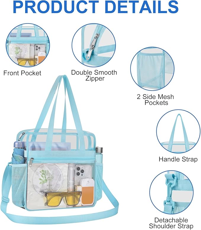 USPECLARE Clear Bag for Stadium Events,Transparent Bag for Work Sports Games Concerts Travel Gym