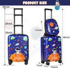 Weewooday Kids Luggage and Backpack 18" Suitcase with Spinner Wheel Hard Case Travel 13" Backpack Girl Suitcase Set for Kids Travel Supplies(Blue,Spaceman Style)