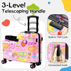 smilesun 20" Ride-On Suitcase for Kids, Cute Pattern, Lightweight Hardshell Carry-On Luggage with Double Spinner Wheels, TSA Lock for Boys & Girls (Candy Garden Pink, 20-inch)