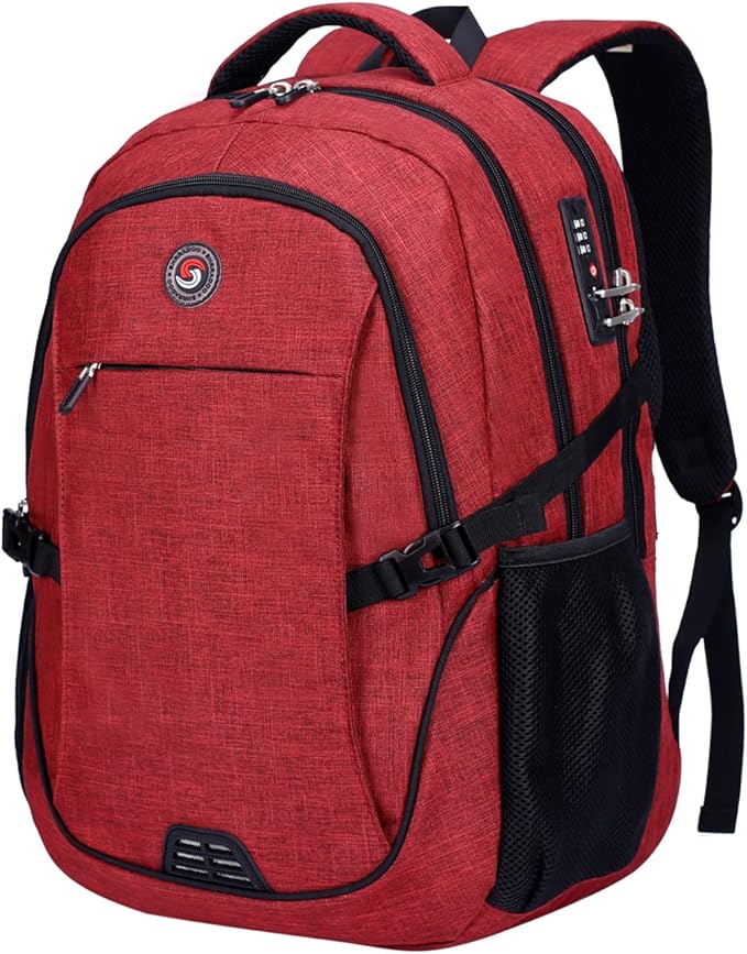 SHRRADOO Anti Theft Laptop Backpack Travel Backpacks with Combination Lock for Women Men College Backpack Computer Bag Fits 17 Inch Laptop,Wine Red