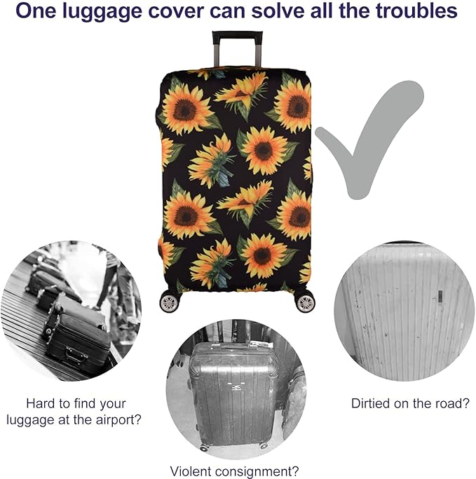 Luggage Cover Thickened 19/22/26/30 Inch Suitcase Spandex Black Protector Cover Fits Size S M L XL Travel Baggage S 19-20IN