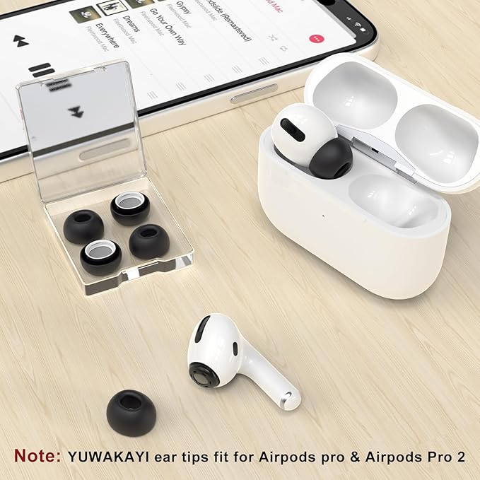 3 Pairs Replacement Ear Tips for AirPods Pro 1st & 2nd Generation with Noise Reduction Hole, Silicone Ear Tips for AirPods Pro with Portable Storage Box and Fits in Charging Case (Medium, Black)