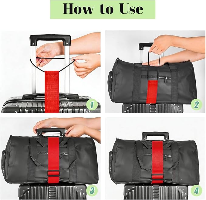 Multi Use Strong Adjustable Luggage Connector Straps for Suitcases,2 Pack Flexible Luggage Accessories Elastic Fastening Bag Strap (Red)