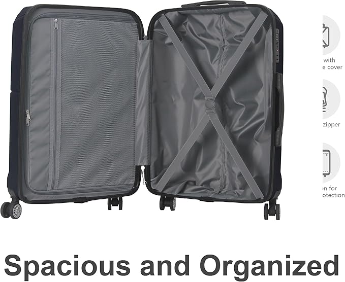 3-Piece Luggage Set 3 (20"/24"/28"), Hardside Suitcases with 8 Spinner Wheels, Scratch-Resistant ABS Shell, set2, set3 Travel Suitcase, TSA Lock (Minimalist Design, Dark Blue)