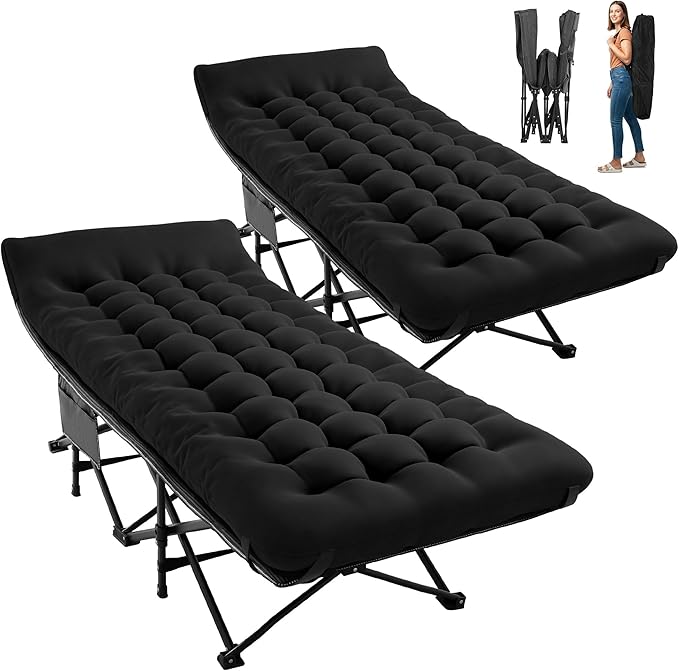 JEAREY 2-Piece Camping Cot for Sleeping 28" Extra Wide, Heavy-Duty 1200D Oxford Foliding Cots for Adults Portable with Mattress, Carry Bag for Guest, Travel, Hiking, Black