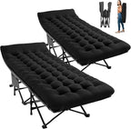 JEAREY 2-Piece Camping Cot for Sleeping 28" Extra Wide, Heavy-Duty 1200D Oxford Foliding Cots for Adults Portable with Mattress, Carry Bag for Guest, Travel, Hiking, Black