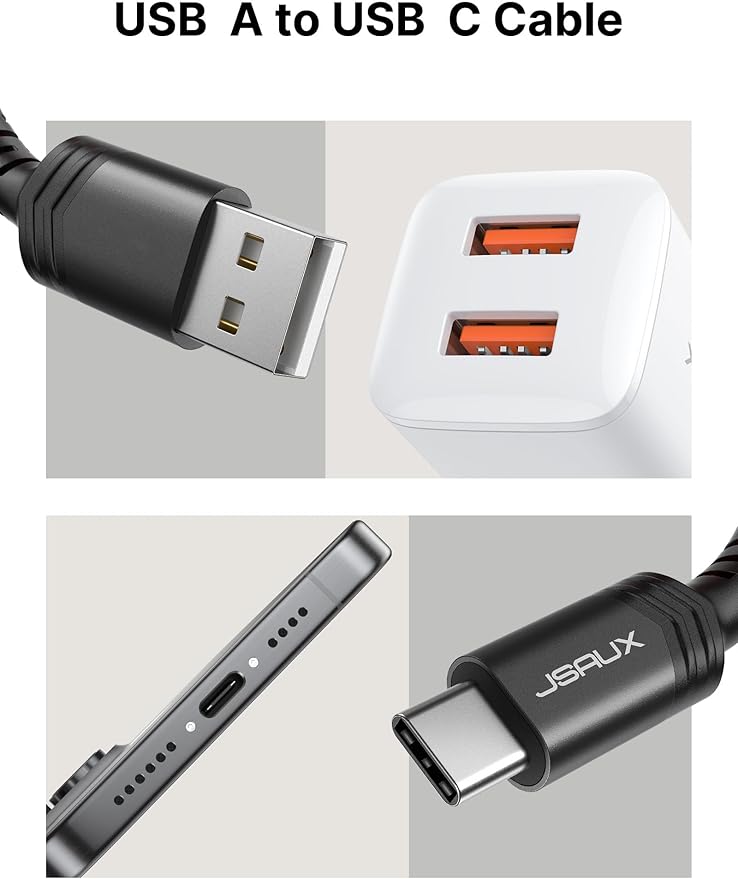 JSAUX USB C Cable 4-Pack [10ft+6.6ft+3.3ft+3.3ft], USB A to Type C Fasting Charging Cord Compatible with iPhone 16/16 Pro/16 Pro Max/15, Samsung Galaxy S24 S23 S22 Note 20 10 Black