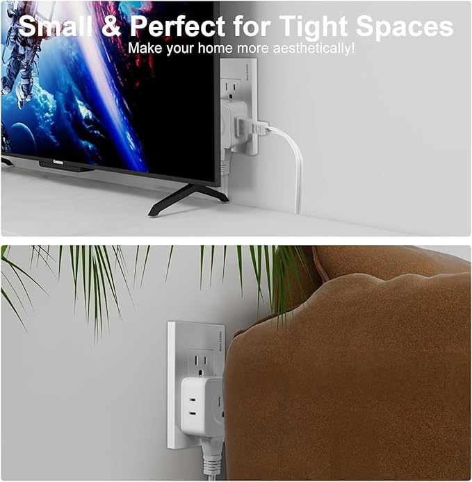 2 Prong to 3 Prong Adapter, FiiMan Multi Plug Outlet Extender 5 AC Outlet Splitter Wall Adapter Non-Grounded Outlets Expander for Japan Travel - Type A, 1875W, White (2 Pack)