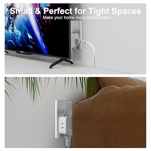Multi Plug Outlet Extender, FiiMan 5 Outlet Splitter Wall Adapter, 3-Prong Grounded Outlet to The Side, Flat Wall Plug Side Access Adapter, 5 Way Outlet Extender Tap, White (2 Pack)