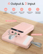 Power Bank Fast Charging 50000mAh - 22.5W Portable Charger USB C Quick Charge with 4 Outputs & 3 Inputs LED Display Huge Capacity External Battery Pack for iPhone, Samsung, iPad etc Pink