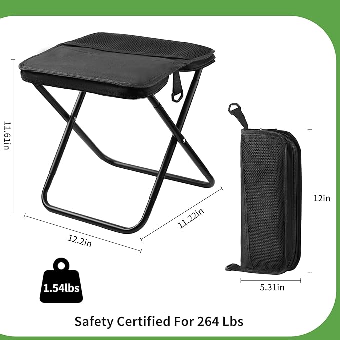 2Pack Camping Stool Collapsible Stool, Portable Folding Stool for Adults with Carry Bag, Lightweight Foldable Stools for Outdoor Camping Hiking Fishing Travel Picnic Gardening, Holds 264.5LBS(Black)