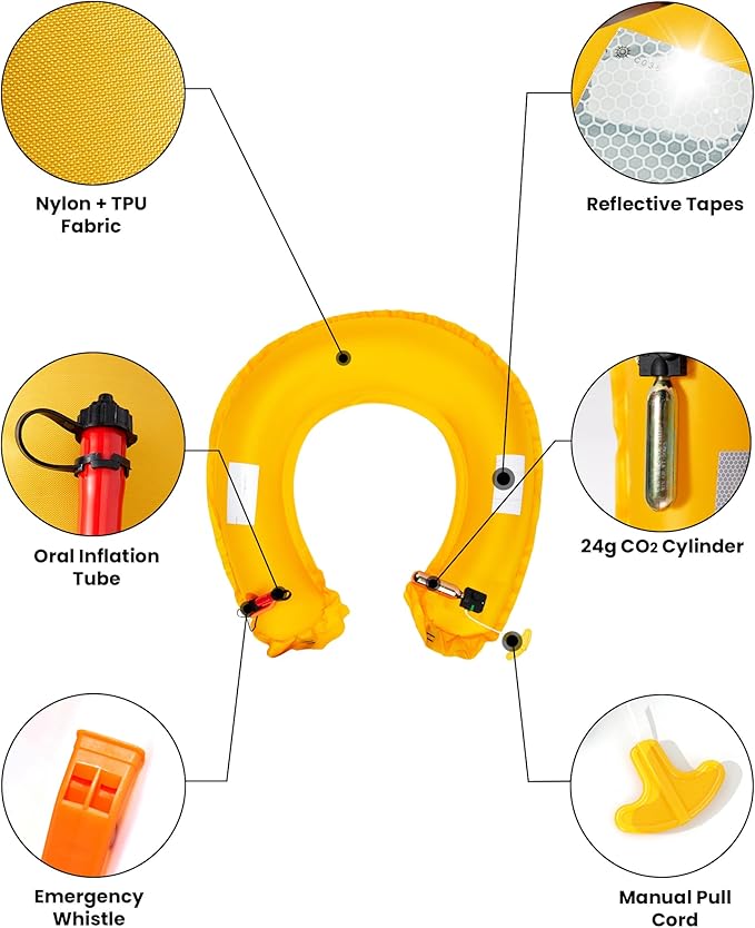 Owntop Manual Inflatable Belt Pack, Adults Swim Jacket with Blowpipe & Whistle, 24g CO2 Cylinder Included, Low Profile for Kayaking, Fishing, Paddle Sports