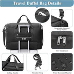 Large Travel Duffle Bag,Carry on Overnight Weekend Bag with Shoes Compartment,Weekender Bags for Women for Travel Business Trips Sport Hospital,2Pcs,Black