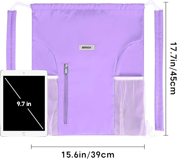 WANDF Drawstring Backpack with Shoulder Pad Sports Gym Backpack with Mesh Pocket String Bag for Women Men (Purple)