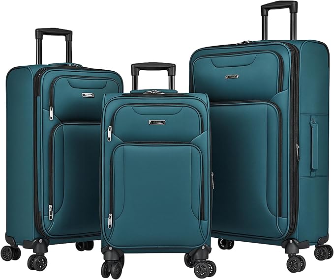 World Traveler Dejuno Jasper Lightweight Expandable Spinner Luggage, Green, 3-Piece Set(20in,24in,28in)