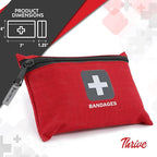 Thrive Fabric Adhesive Bandages Variety Pack - Zipper Pouch for Travel First Aid Kit - Waterproof & Latex-Free for Camping First Aid Kit - Multi-Size Strips for Medkit - Pack of 305, Red