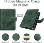 Personalized G Passport Holder Cover Initial Letter Travel Wallet RFID Blocking Passport Cover Credit Card Holder Case Passport Book Holders for Women and Men, Pine Green-G