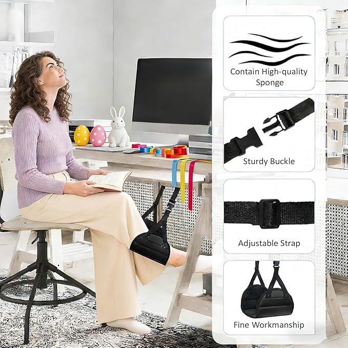 2-Pack Airplane Foot Hammock with Memory Foam, Large Ergonomic Leg Rest for Long Flights – Portable Foot Hammock for Plane Travel Essential to Relieve Foot Pain & Swelling