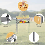 Anbte 2ft Camping Table Foldable, 3 Adjustable Heights High 27.5" Aluminum Small Folding Table with Carrying Handle, Portable, for Outdoor Indoor Picnic Beach BBQ Travel, 24" x 16", Light Oak Grain