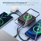 Wireless Charging Portable Charger with Built-in Cables & AC Wall Plug, 10000mAh Power Bank with LED light, PD 22.5W Fast Charging Travel Portable Charger for iPhone, Samsung, Android(No-Magnetic)