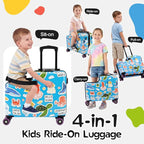 smilesun 20" Ride-On Suitcase for Kids, Cute Pattern, Lightweight Hardshell Carry-On Luggage with Double Spinner Wheels, TSA Lock for Boys & Girls（Blue）