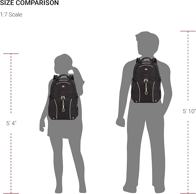 SwissGear 3258 Laptop Backpack, Fits Most 17 Inch Laptops, Secure Computer Sleeve for Travel, Work, School, Men's and Women's - Black