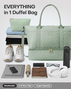 HOTOR Travel Duffel Bag - Weekender Bags for Women, Gym Tote Bags with Shoe Compartment, Carry On Overnight Bag with Toiletry Bag for Travel Essentials and Travel Accessories, Green, 13.4"×17.3"×7.9"