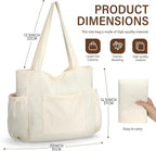 Corduroy Tote Bag for Women,Large Capacity Cute Tote Bags With 6 Pockets,Crossbody Shoulder Handbag for Work Travel Gym