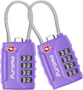 Puroma 2 Pack TSA Approved Luggage Locks, 4 Digit Combination Travel Cable Locks Resettable Code Lock with Zinc Alloy Body for Suitcase, Toolbox, Backpack, Bag, Gym Locker (Basic Purple)