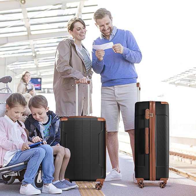 3 Piece Luggage Set, Hardside Suitcase with Spinner Wheels, TSA Lock & Expandable Hard Shell, Carry on and Checked Luggage for Travel, Maletas de Viaje for Men & Women(Black Brown 3 Sets, 20/24/28")
