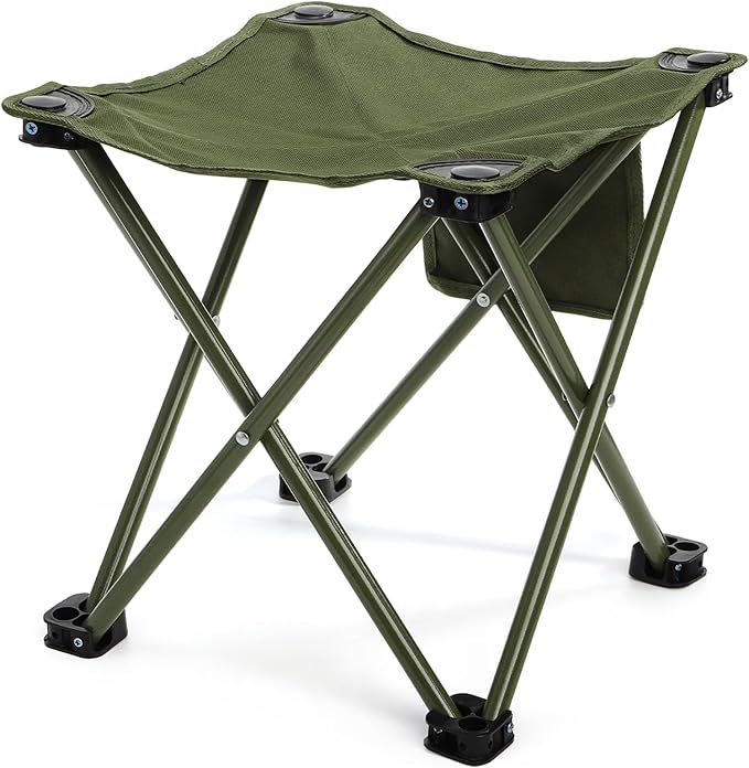 Cididu 2 Pack Camping Stool, Compact Camping Chair Portable, 13 Inch Lightweight Folding Stool Seat with Side Pocket and Carry Bag for Outdoor Hiking Fishing Picnic Beach and Lawn Party, Green