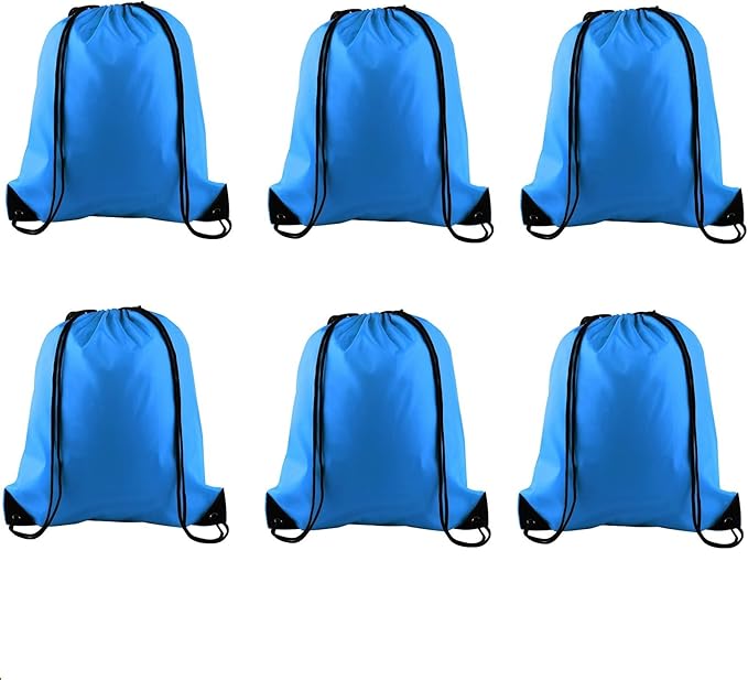 PLULON 6 Pcs Drawstring Bags Bulk Blue Drawstring Backpack String Backpack Cinch Sack Sport Gym Bags for Yoga Traveling Outdoor Sports