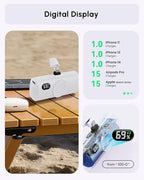 Small Power Bank for iPhone, 5000mah Portable Phone Charger with Digital Display for Lightning Port Smartphones,External Battery Charger Compatible with iPhone 14/13/12 mini/12/12 pro/12 pro max-White
