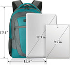 BIKROD Teal Backpack for Woman and Men, Travel Laptop School Backpack for Teens, Waterproof College Back Pack for 17.3 IN Laptop Backpack, Adult Business Computer Travel Backpack,