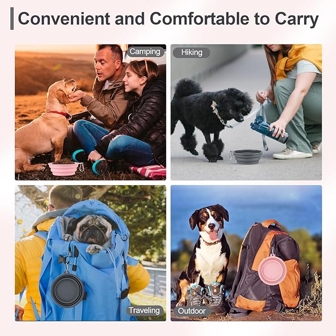 Kytely Collapsible Dog Bowls Medium (650ml), 2 Pack Travel Dog Bowls for Dog Cat, Portable Pet Water Food Bowl with Clasp, Pet Cat Feeding Cup Dish for Outdoor, Travel, Walking, Parking