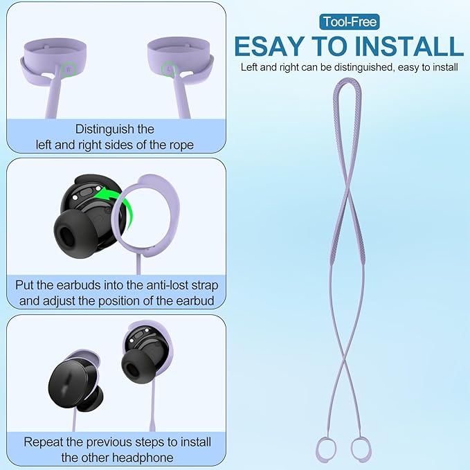 PUCGUE Anti-Lost Strap Compatible with Bose New QuietComfort Earbuds 2024, Silicone Sports Lanyard for Bose New QC Earbuds