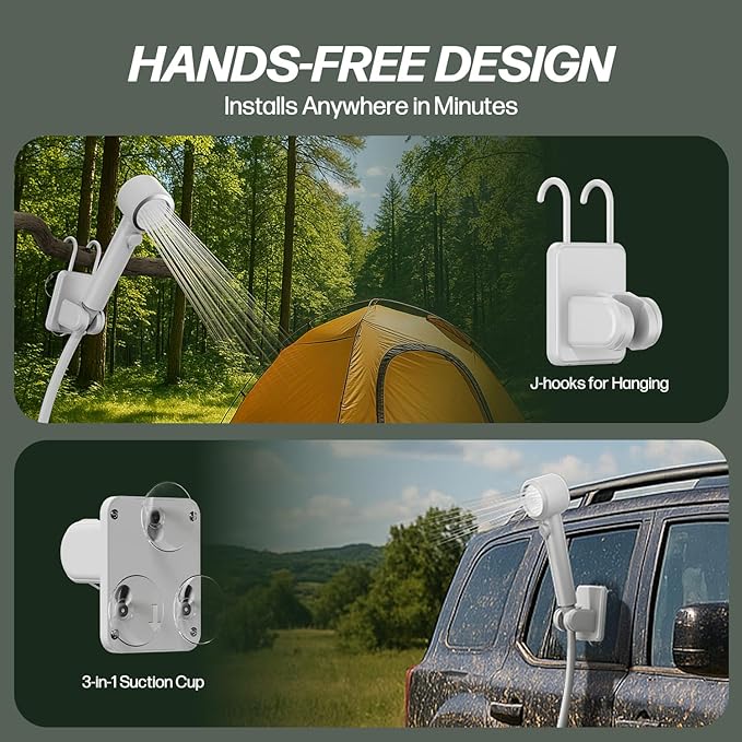 IGRL Portable Shower for Camping, Powerful 10L/Min Water Flow, Rechargeable Shower Pump with Bath Sponge, 4 Spray Modes, IPX8 Waterproof, 7800mAh Battery, Ideal for Hiking, Travel, Car Wash, Pet