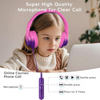 Candy Bila Kids Headphones, Wired Headphones for Kids Over Ear with Microphone, 85/94dB Volume Limiter Headphone for Girls Boys, Foldable Headphone for Learning, Deep Purple and Pink