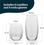 Libbey Samba Rocks and Tumbler Glass Cups Set of 16, All Purpose Everyday Drinking Glasses Set, Dishwasher Safe Modern Glassware Set for Events