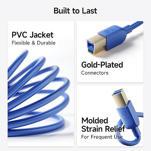 Cable Matters 5Gbps USB 3.0 Cable - 3ft, Short USB A to B Cable, USB3 Cord with Type-B 3.0 Connector for Hard Drive Enclosure/Built-in Hub and More, Blue
