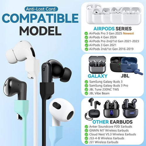 1 Pack Ultra Strong Magnetic Anti-Lost Straps for AirPods, Colorful Soft Silicone Sports Lanyard Compatible with AirPods 4rd / AirPod Pro 1st & 2nd / AirPod 3rd /AirPods 1&2 ,Neck Rope Cord- White