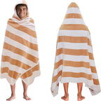COTTON CRAFT Hooded Beach Towel - Oversized XXL 35x84 Towel with Hood for Adults - The Big Kahuna 7 Foot Beach Blanket Towel - Big & Tall Soft 100% Cotton Velour - Pool Bath Wrap - Cabana Stripe Linen