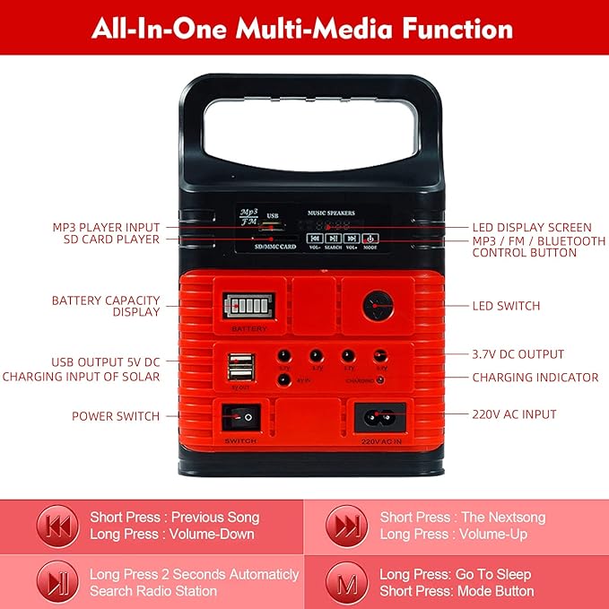 Solar Generator - Portable Power Station for Emergency Power Supply,Portable Generators for Camping,Home Use&Outdoor,Solar Powered Generator With Panel Including 3 Sets LED Light (Red Color)