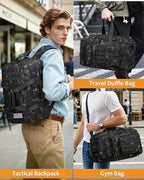 50L Gym Bags for Men, 3 in 1 Travel Duffle Bag with Shoe Compartment, Tactical Military Backpack for Overnight Weekender Gym Traveling Workout Deployment