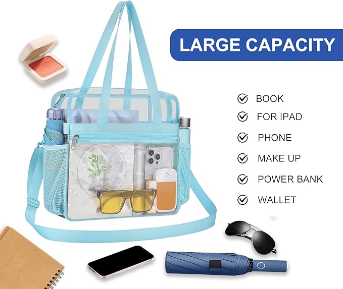USPECLARE Clear Bag for Stadium Events,Transparent Bag for Work Sports Games Concerts Travel Gym
