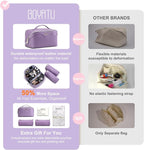 BOYATU Travel Makeup Bag Cosmetic Bags for Women: Large Capacity 3 Pcs Set Make up Bag with Compartments - Waterproof Vegan Leather Toiletry Organizer Bags with Handle (L01 Purple)