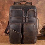 TIDING 17.3" Full Grain Leather Laptop Backpack for Men Multi Pockets Casual Daypack Business Travel Rucksack