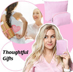 Huhumy 2 Pcs Makeup Bag Set Cute Cosmetic Pouch for Women Seersucker Travel Toiletry Bag Preppy Small Makeup Purse Pouch Aesthetic Skincare Brushes Storage Organizer for Valentine Women(Pink)