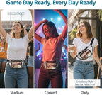 Veckle Clear Fanny Pack Stadium Approved - Adjustable 33-47 Inch Strap, Transparent Belt Bag for Women Men Fits 7.5-inch Smartphone, Waist Bag Clear Bag for Stadium Events, Sport, Concerts, Black